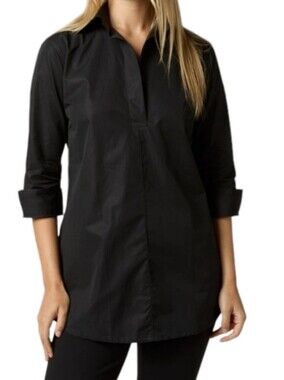 Ann Mashburn Designer Cotton Tunic In Black Cotton Poplin Small